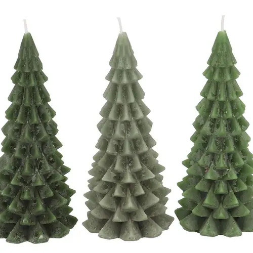 Kerze Baum Frost mix grün 09x20cm