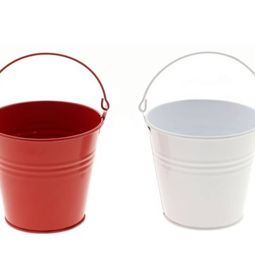 Zink Eimer rot/weiss D11cm H10cm