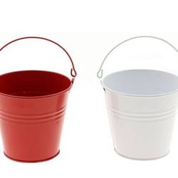 Zink Eimer rot/weiss D11cm H10cm