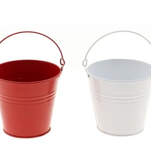 Zink Eimer rot/weiss D11cm H10cm