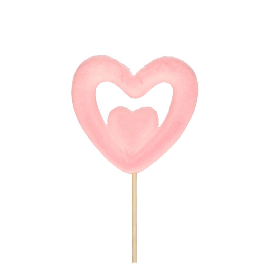 Herz auf Stab Flock rosa L50cm D07cm
