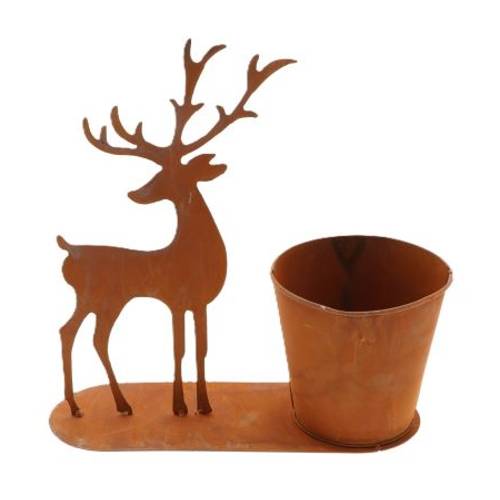 Hirschen mit Übertopf rostig D28cm H30cm