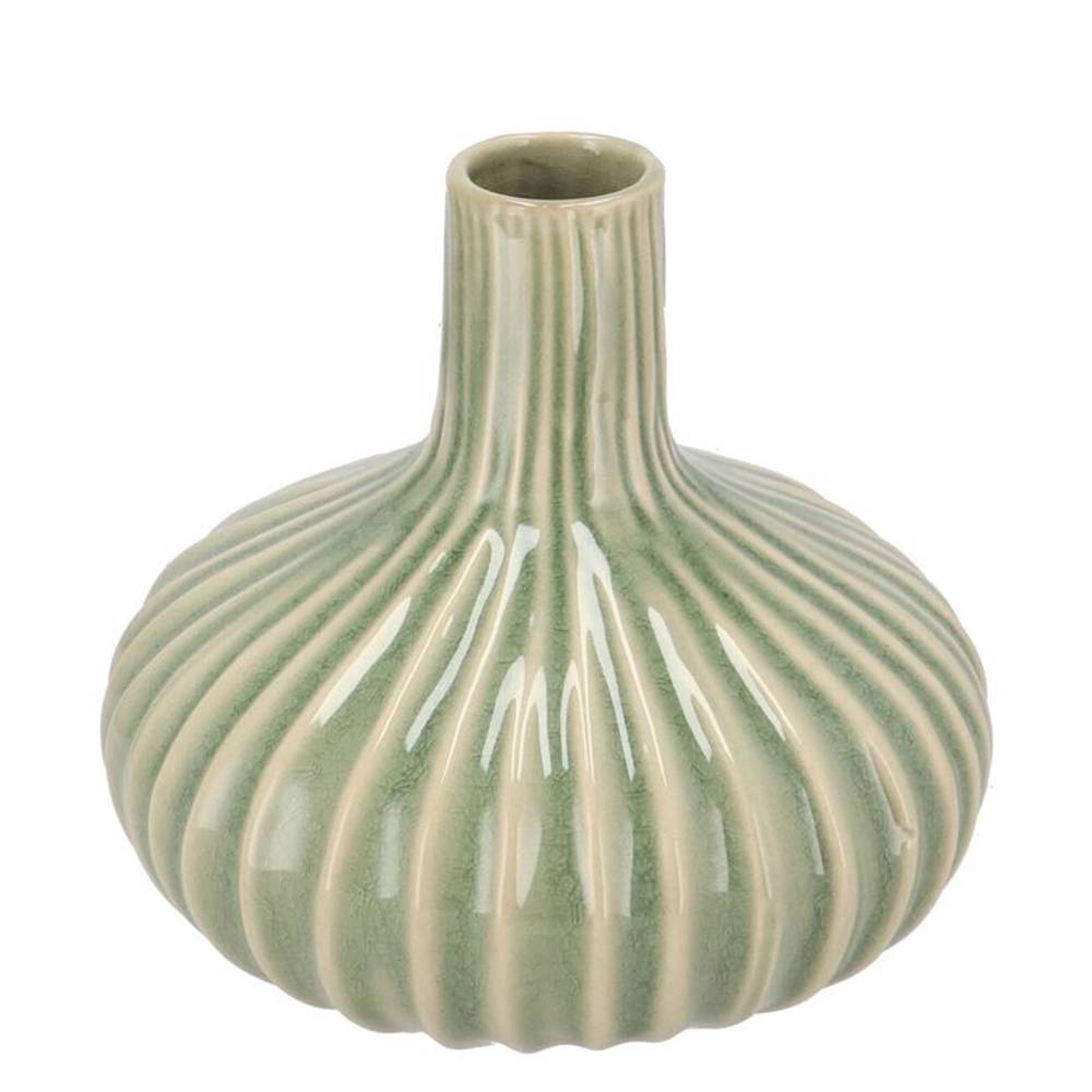 Keramik Vase Gia Stripes Neck grün 21x21x19cm