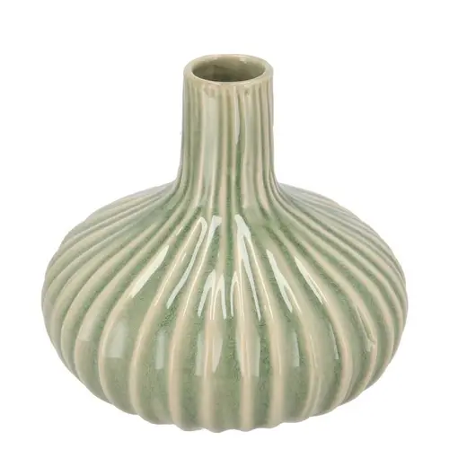 Keramik Vase Gia Stripes Neck grün 21x21x19cm