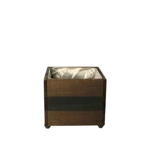 Holz Übertopf Viereck Streifen 13x13x11cm