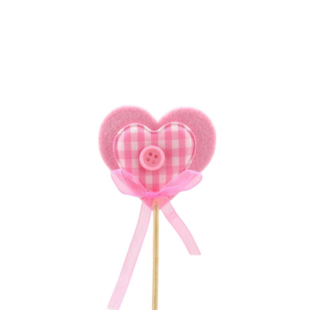 Herz kariert auf Stab rosa L12cm D05cm