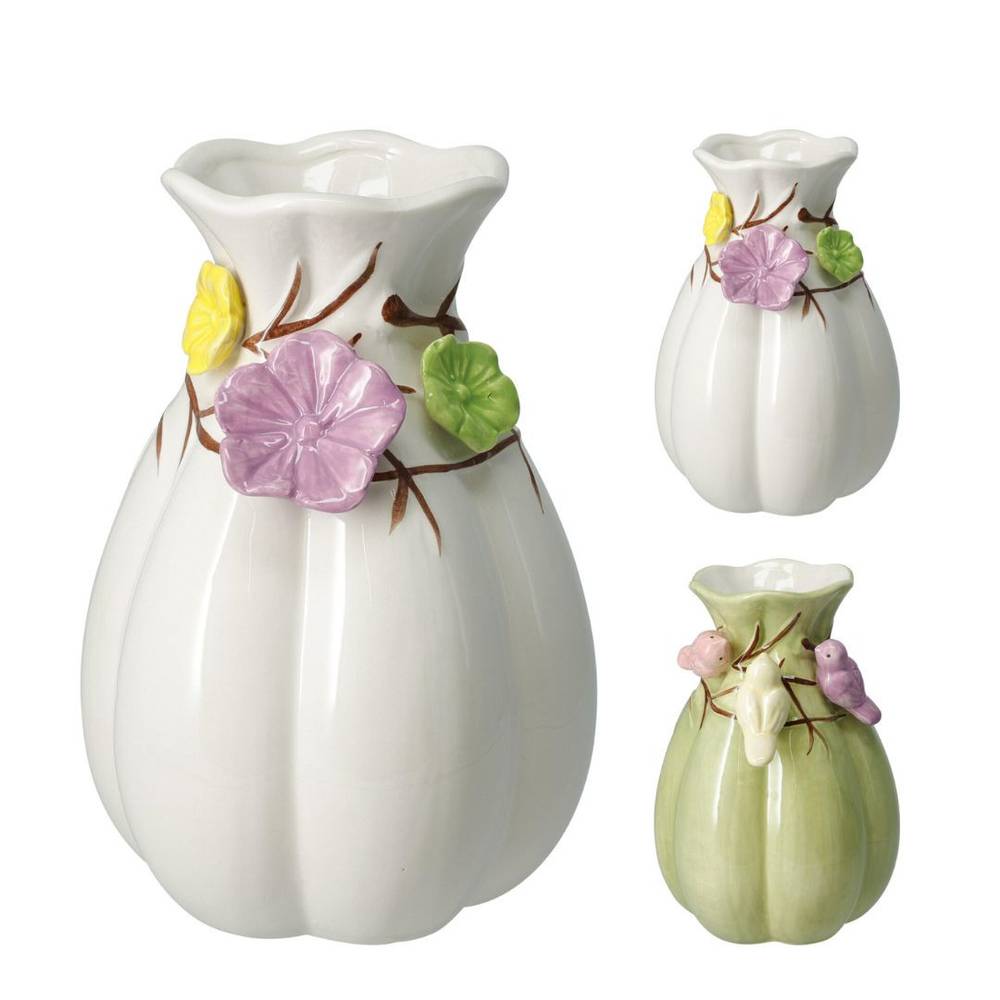 Keramik Vase Vogel/Blume mix D13.5cm H20cm