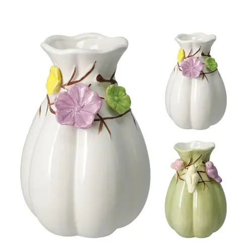 Keramik Vase Vogel/Blume mix D13.5cm H20cm