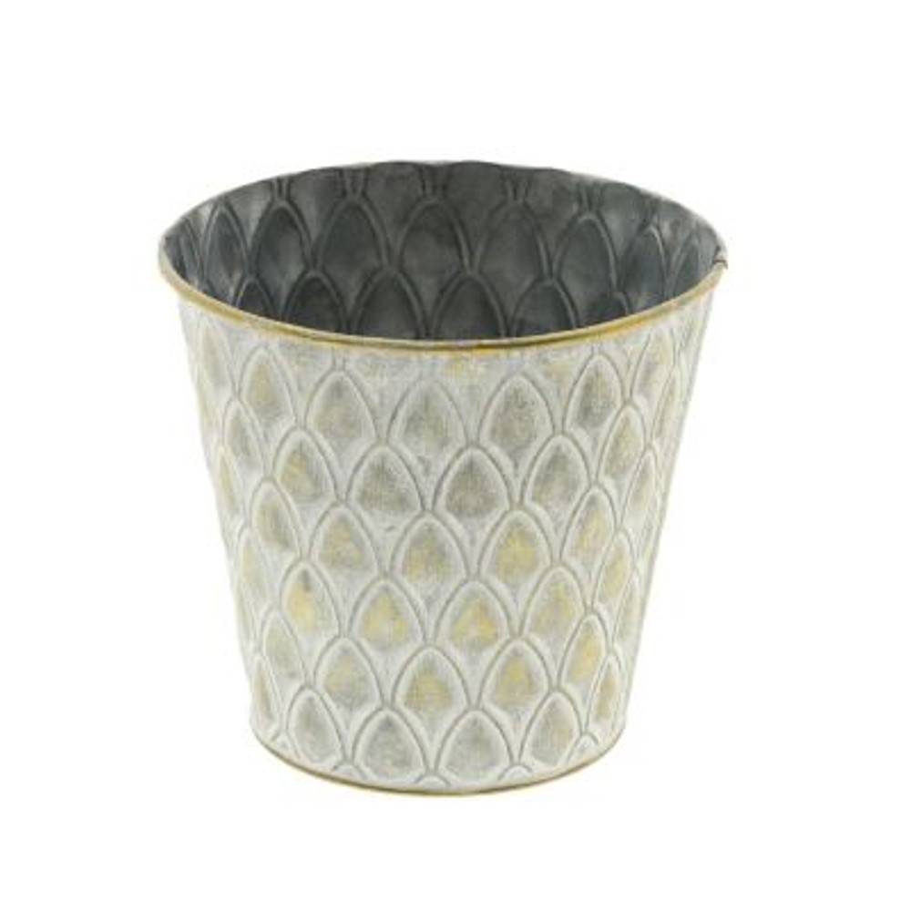 Metall Topf Pfau Rund gold D14.5cm H13cm