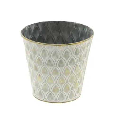 Metall Topf Pfau Rund gold D14.5cm H13cm
