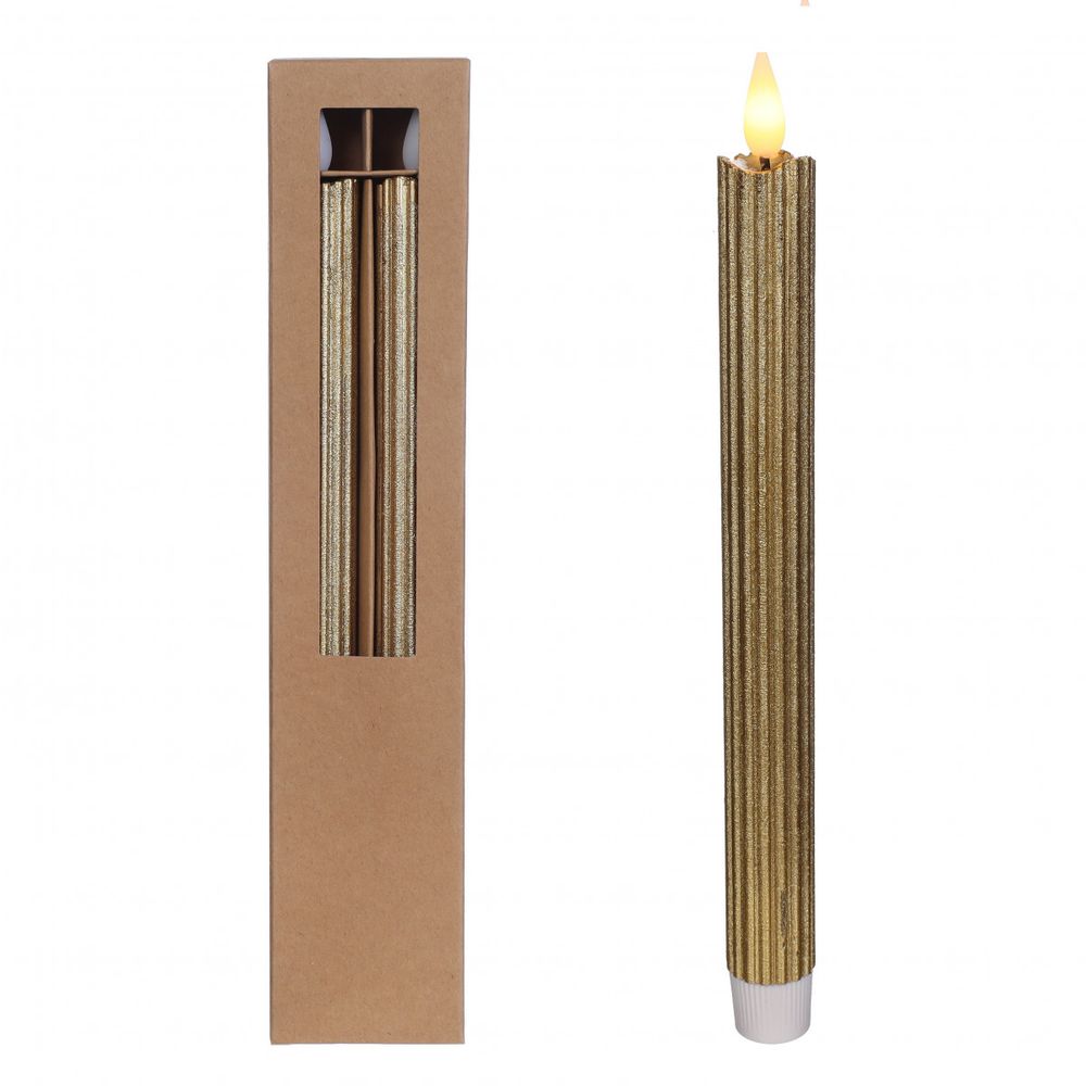 Led Tischkerze gold x2 D2.1cm H25cm ex.AAA