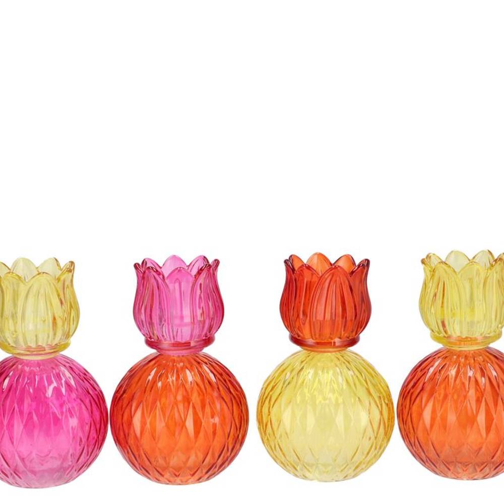 Glas Teelicht Tulpe Dutch orange mix 11x17cm