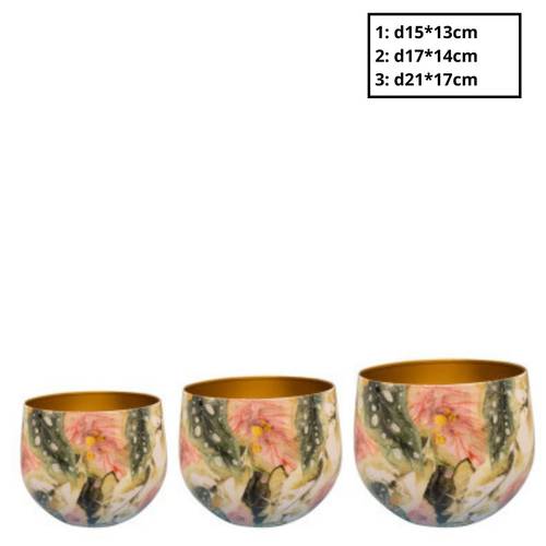 Deko Übertopf Monstera 3/Set rosa/gr D21cm H17cm