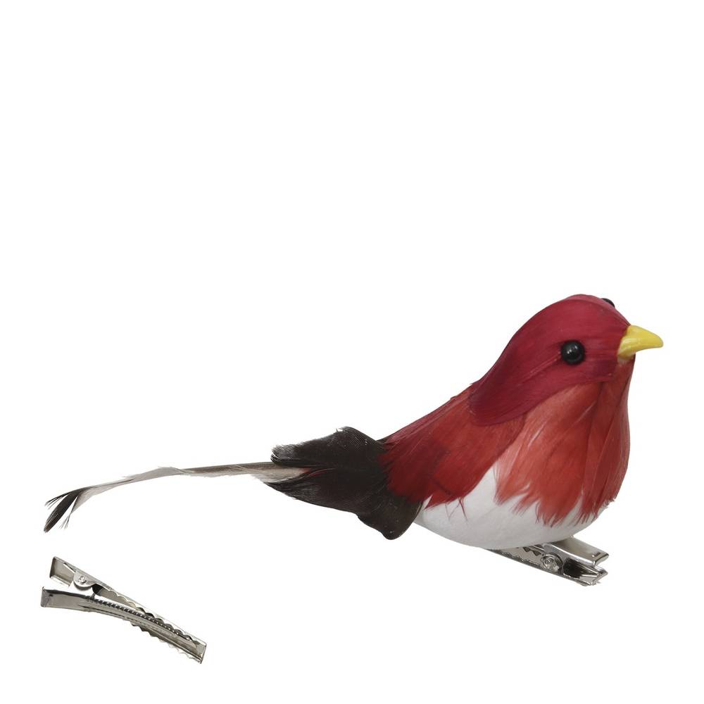 Vogel auf Clip rot 12.5x03cm