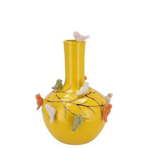 Keramik Vogelvase gelb D16cm H17cm