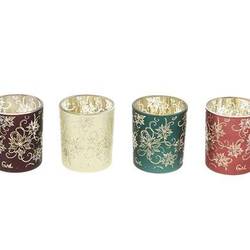 Glas Teelicht Poinsettia mix D07cm H08cm