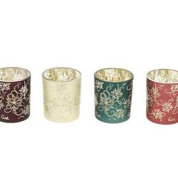 Glas Teelicht Poinsettia mix D07cm H08cm