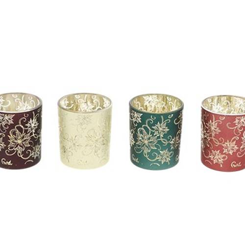 Glas Teelicht Poinsettia mix D07cm H08cm