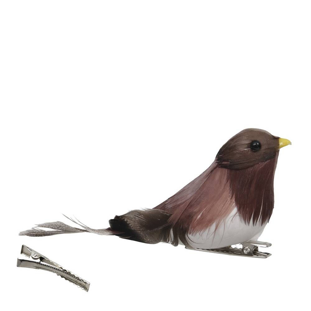 Vogel auf Clip braun 12.5x03cm