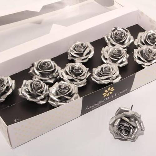 Seiden Wachs Rose silber D10cm (9600)