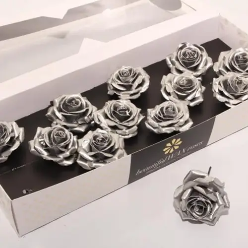 Seiden Wachs Rose silber D10cm (9600)
