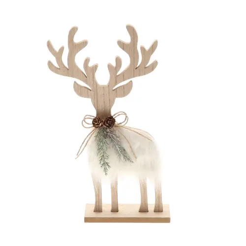 Rentier Holz Runi weiss D18cm H30cm