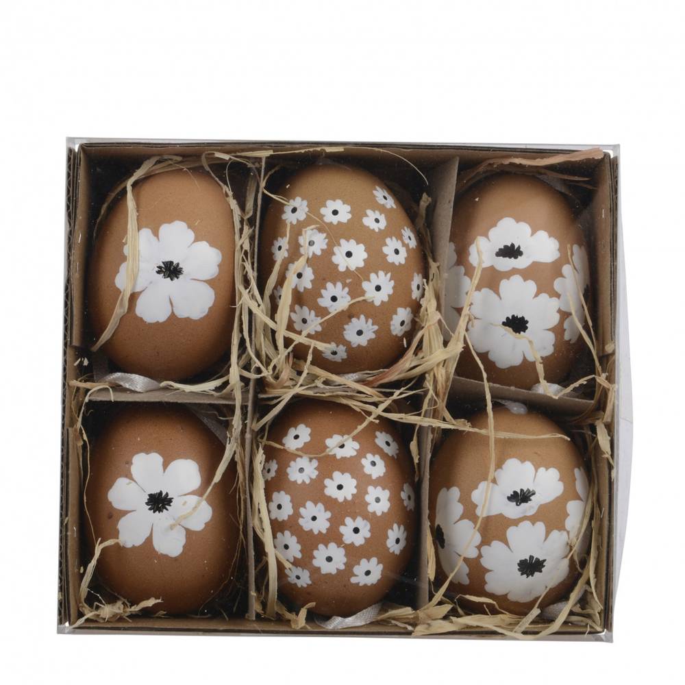 Hänger Ei Flower mix braun 04x06cm x6