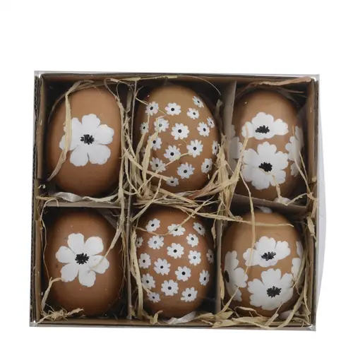 Hänger Ei Flower mix braun 04x06cm x6