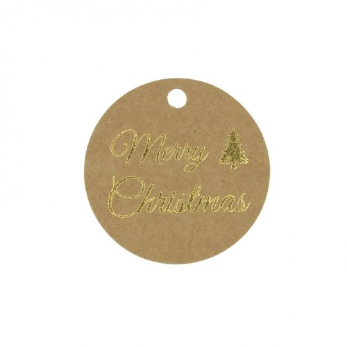 Etikett rund Merry Christmas gold D05cm 50st