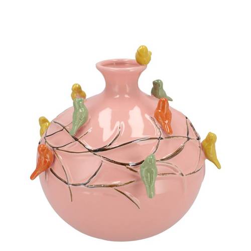 Keramik Vase Vogel Globe rosa 18x18x18cm