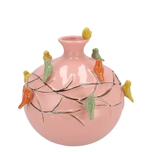 Keramik Vase Vogel Globe rosa 18x18x18cm