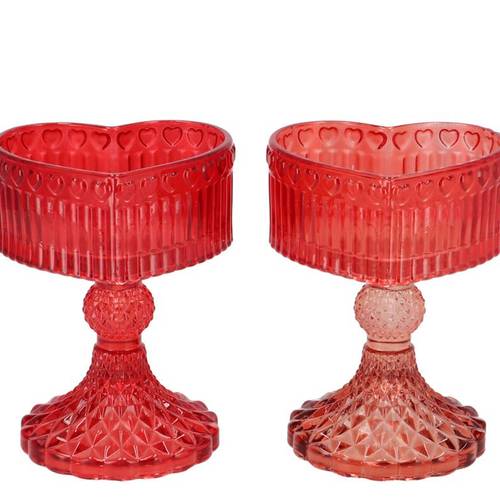 Glas Teelicht Herz Amour mix rot 10x09x13cm 