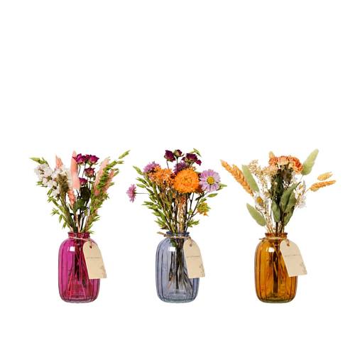 Trockenblumenstrauss mix +Glas Vase Spring 07x30cm