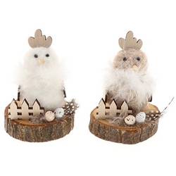 Huhn auf Holz 2/S braun/weiss D07cm H11.5cm