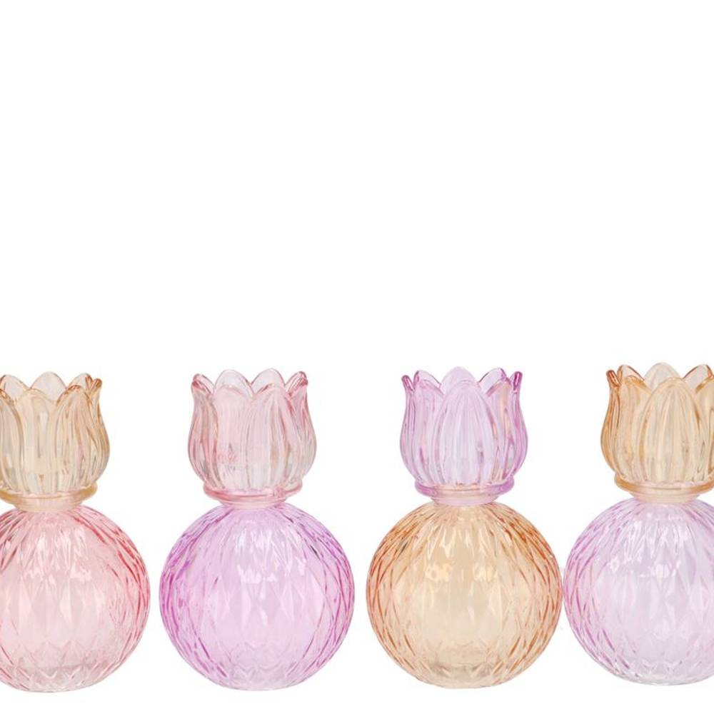 Glas Teelicht Tulpe pastel mix 11x17cm