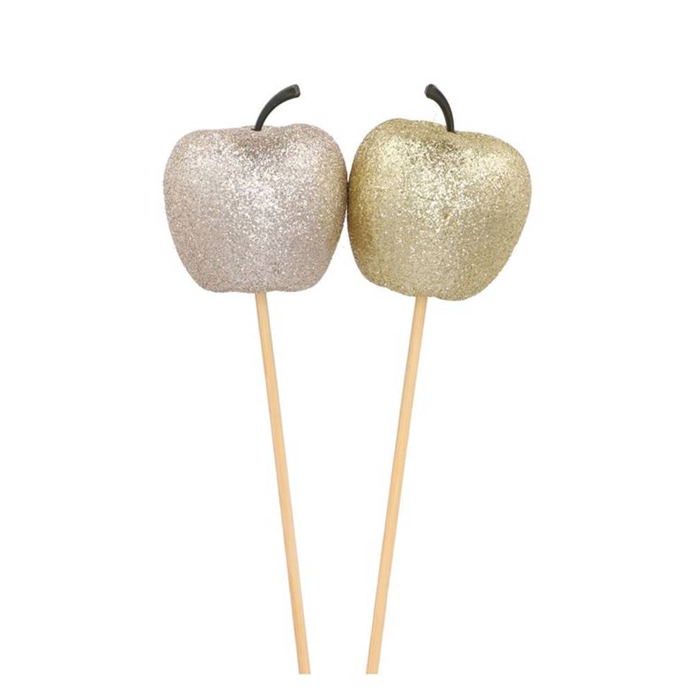 Apfel auf Stab Glitter mix gold D06cm L40cm