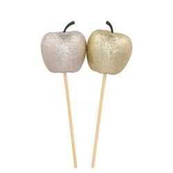 Apfel auf Stab Glitter mix gold D06cm L40cm
