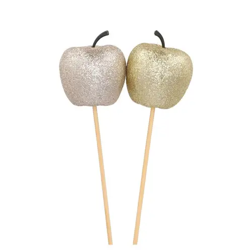 Apfel auf Stab Glitter mix gold D06cm L40cm