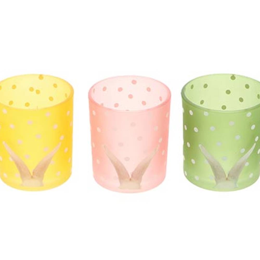 Glas Teelicht Hasenohr mix D07cm H08cm