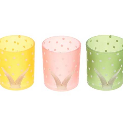 Glas Teelicht Hasenohr mix D07cm H08cm