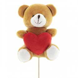 Bär auf Stab mit Herz braun 10x14cm