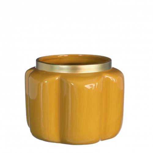 Keramik Übertopf Pouff gelb D15.5cm H12cm 
