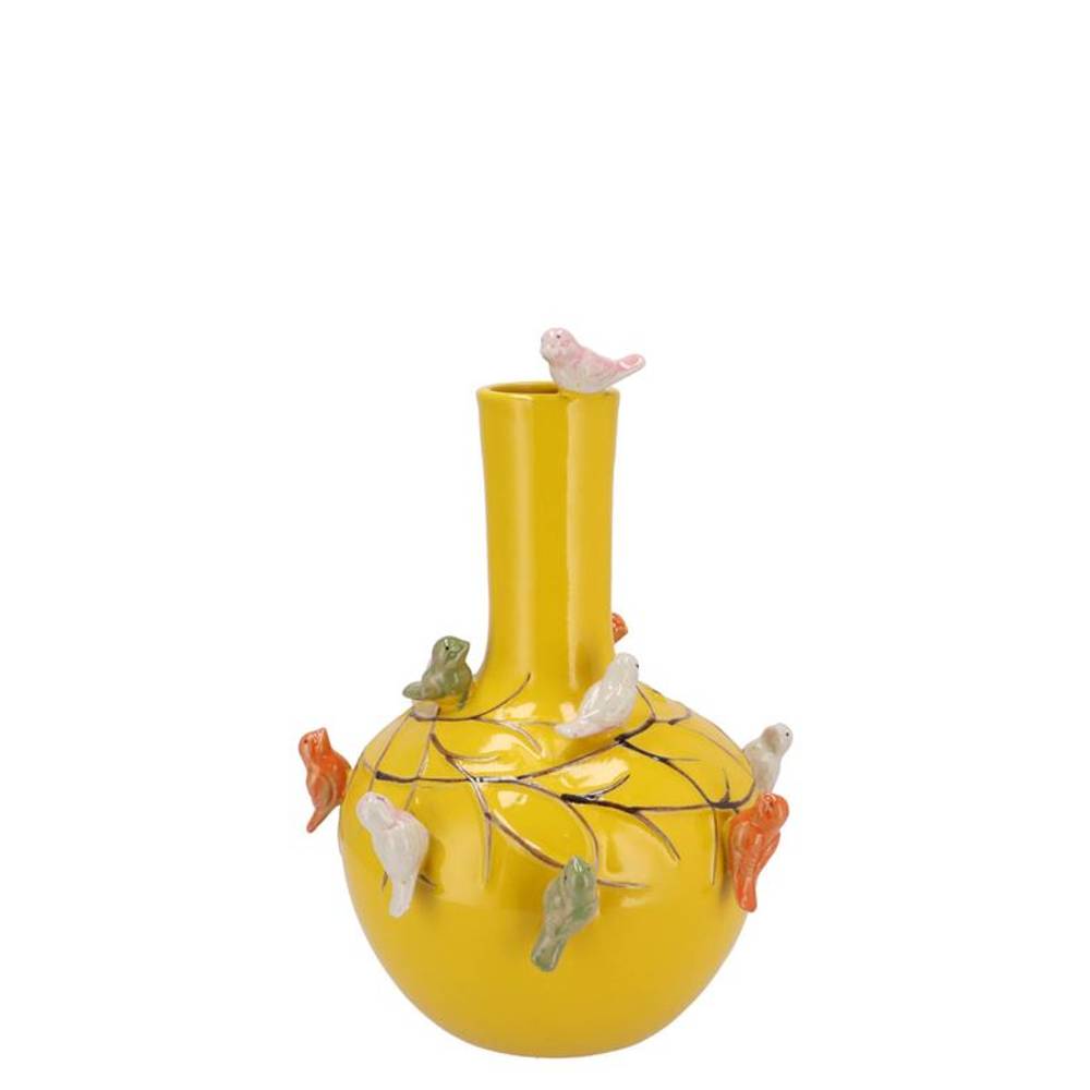 Keramik Vogelvase gelb D13cm H15cm