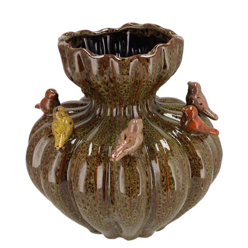 Keramik Vase Vogel Wild braun 29x29x28cm