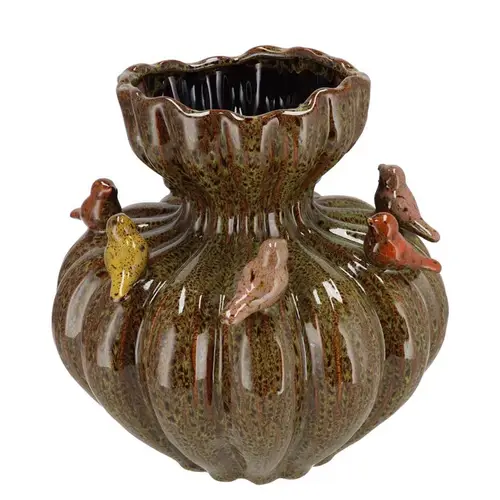 Keramik Vase Vogel Wild braun 29x29x28cm