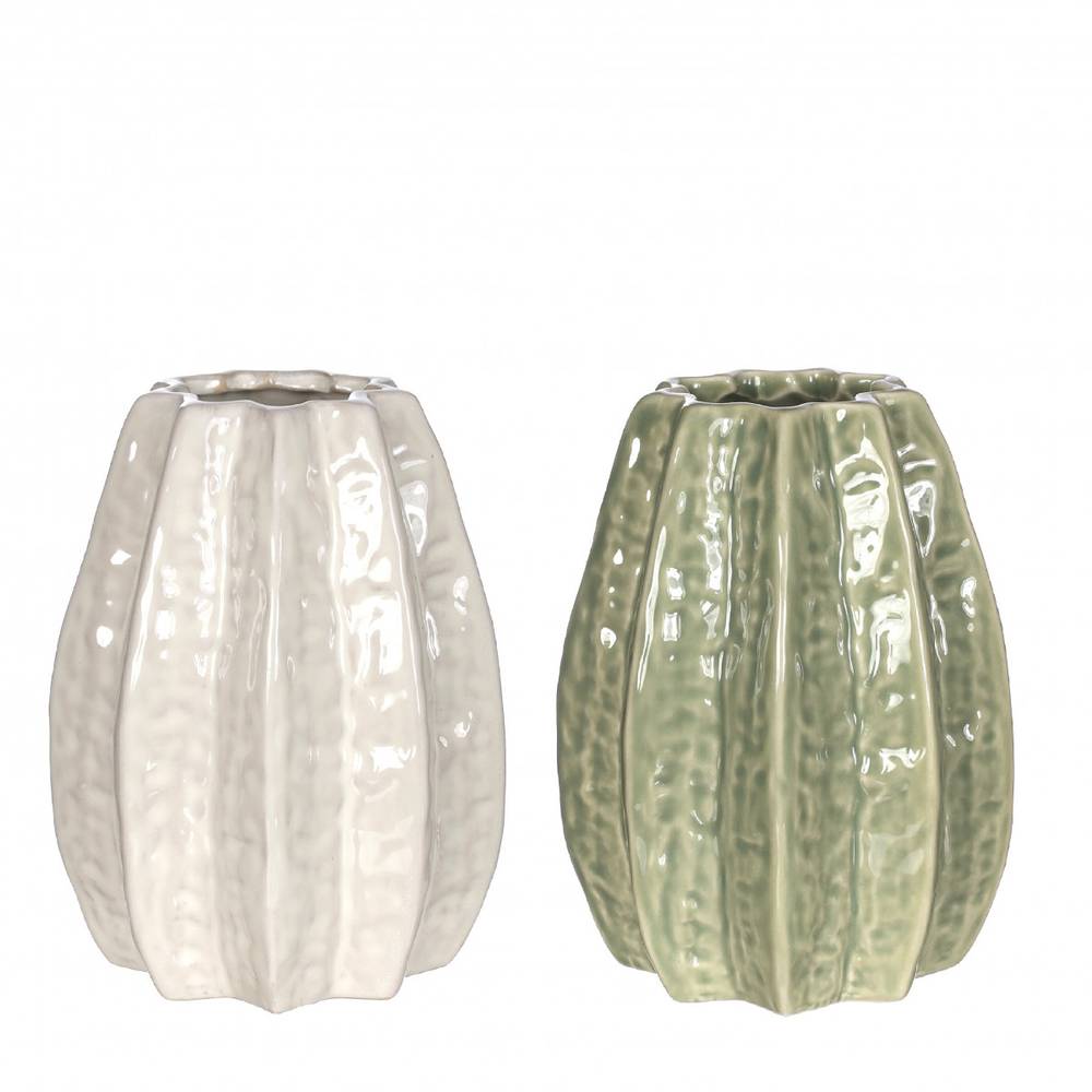 Keramik Vase Carambola weiss/grün mix D08.5cm H11cm