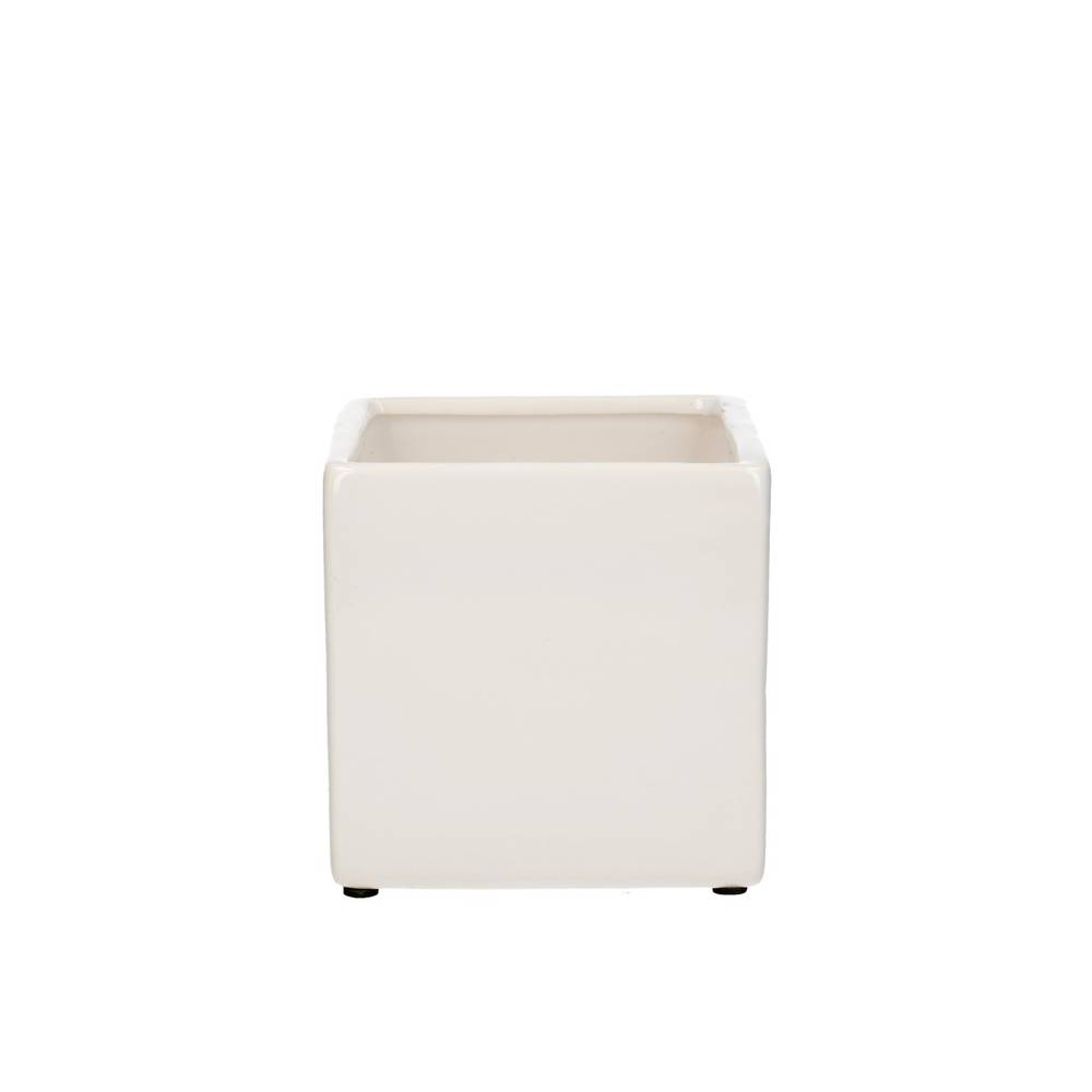 Keramik Übertopf Kubus weiss D10cm H10cm