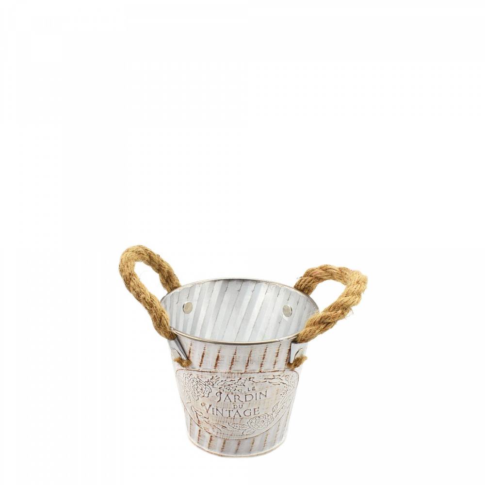 Zink Übertopf +Henkel Beta creme D11.5cm H10cm