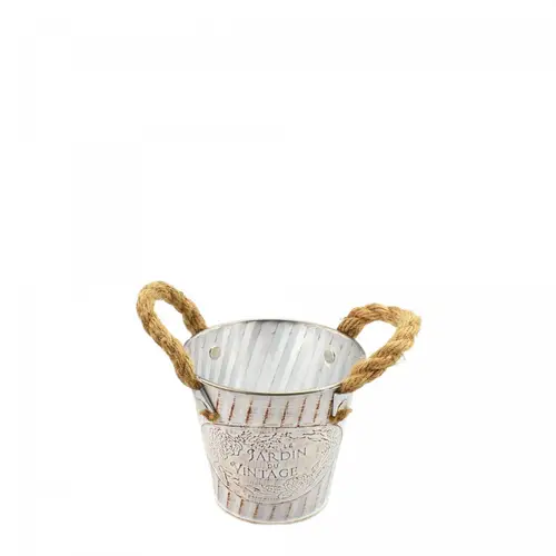 Zink Übertopf +Henkel Beta creme D11.5cm H10cm