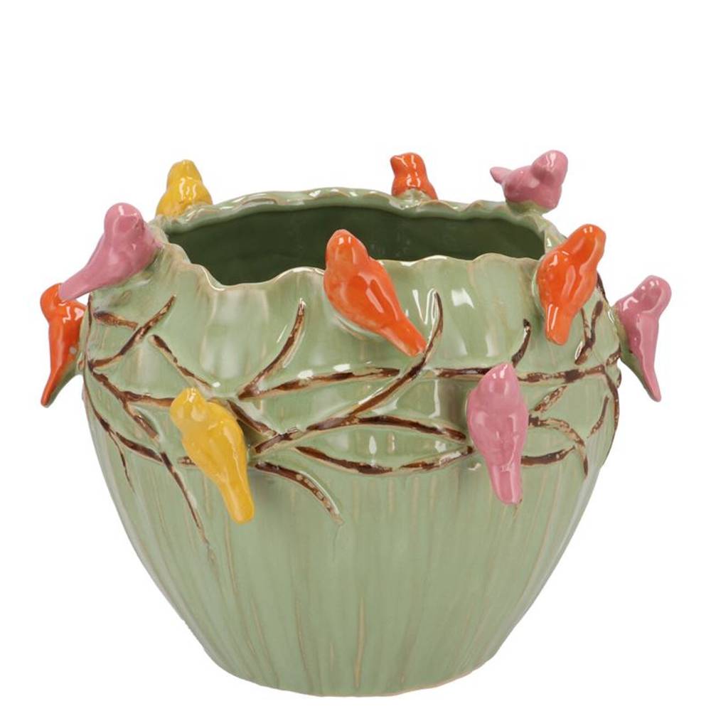 Keramik Übertopf Vogel Pistache grün 19x19x15cm
